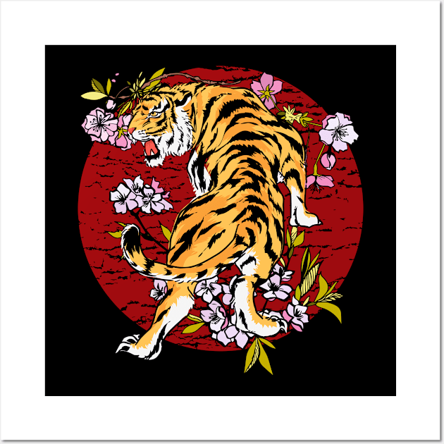 Cherry Blossom Jungle Wildlife Animal Tigers Wall Art by ShirtsShirtsndmoreShirts